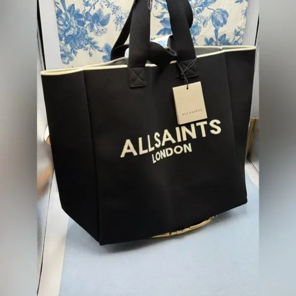 🆕 ALL SAINTS 🧿 NWT Large Izzy East-West Tote, Black/White - Picture 2 of 11